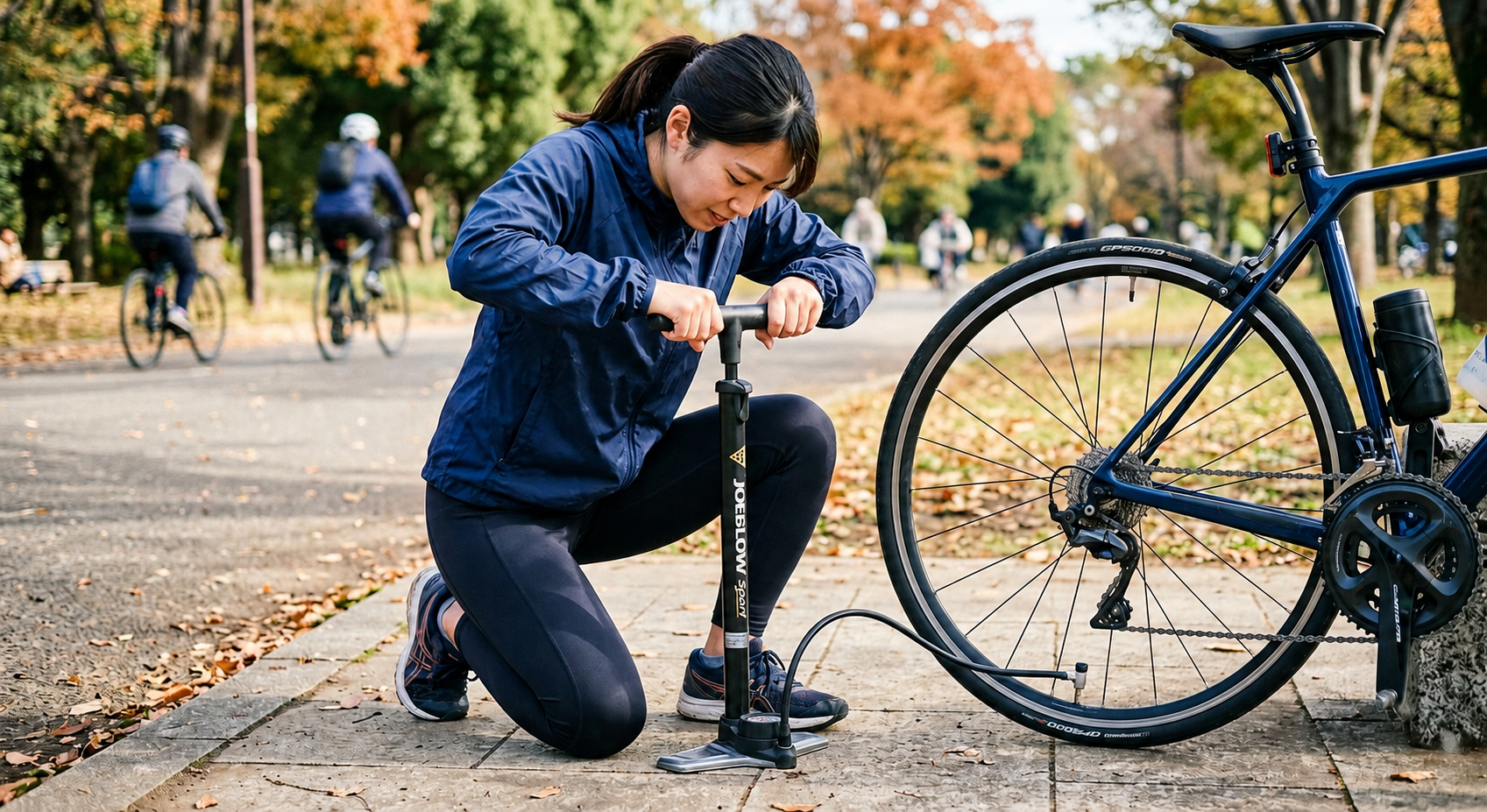 自転車の空気入れで空気を圧縮