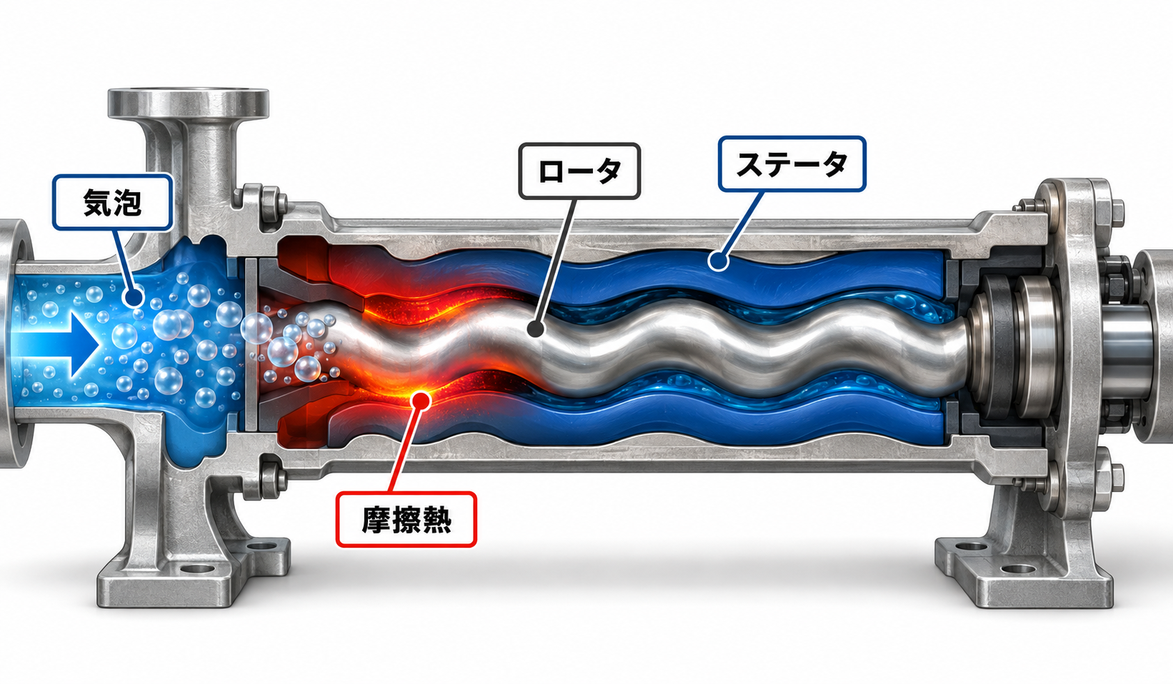 進行容積ポンプの摩擦熱