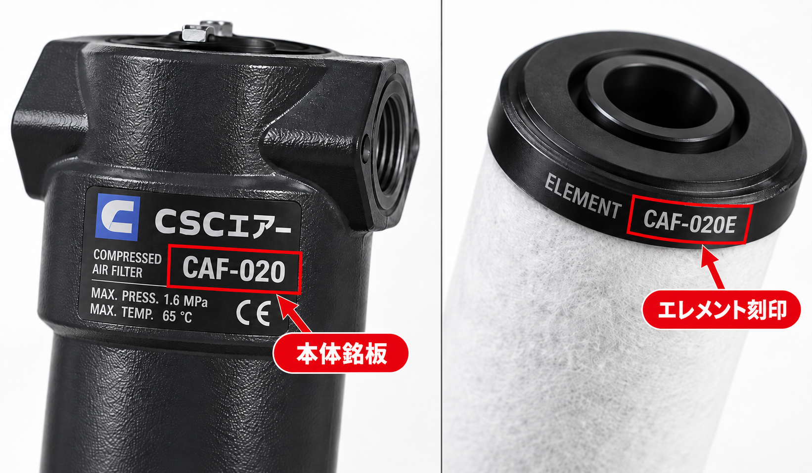 フィルター本体とエレメントの型番